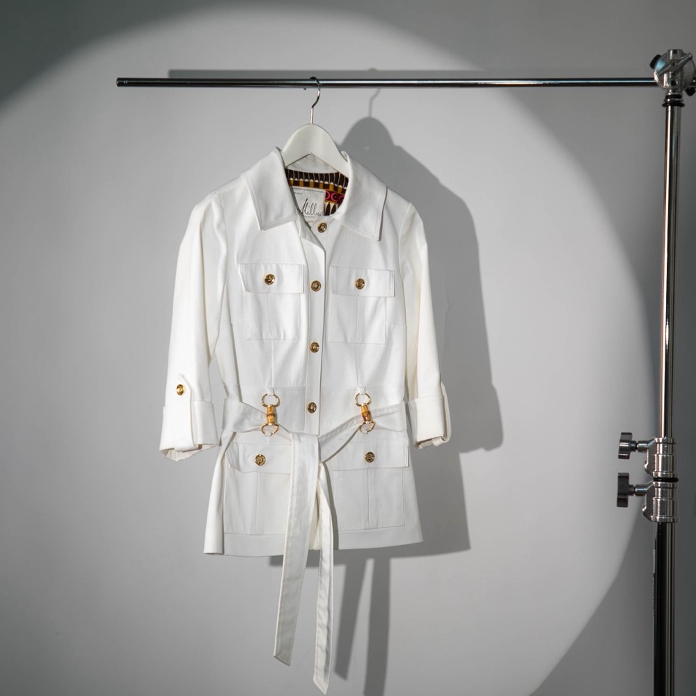 Milly of New York White Blazer w/ Bamboo & Gold Accents - Size 4